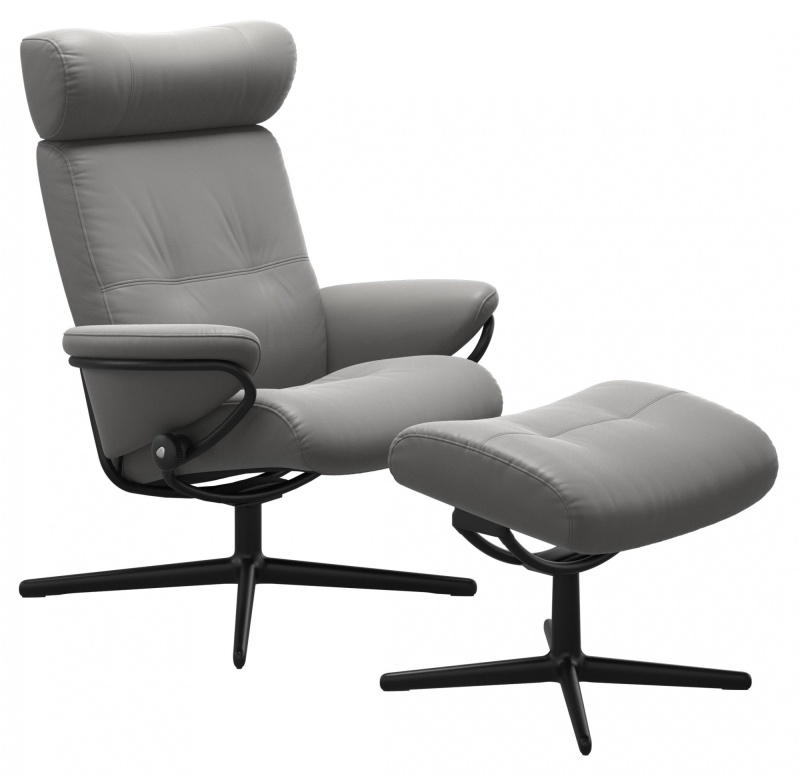 Stressless Berlin Adjustable Headrest Chair & Stool With Urban Cross Base