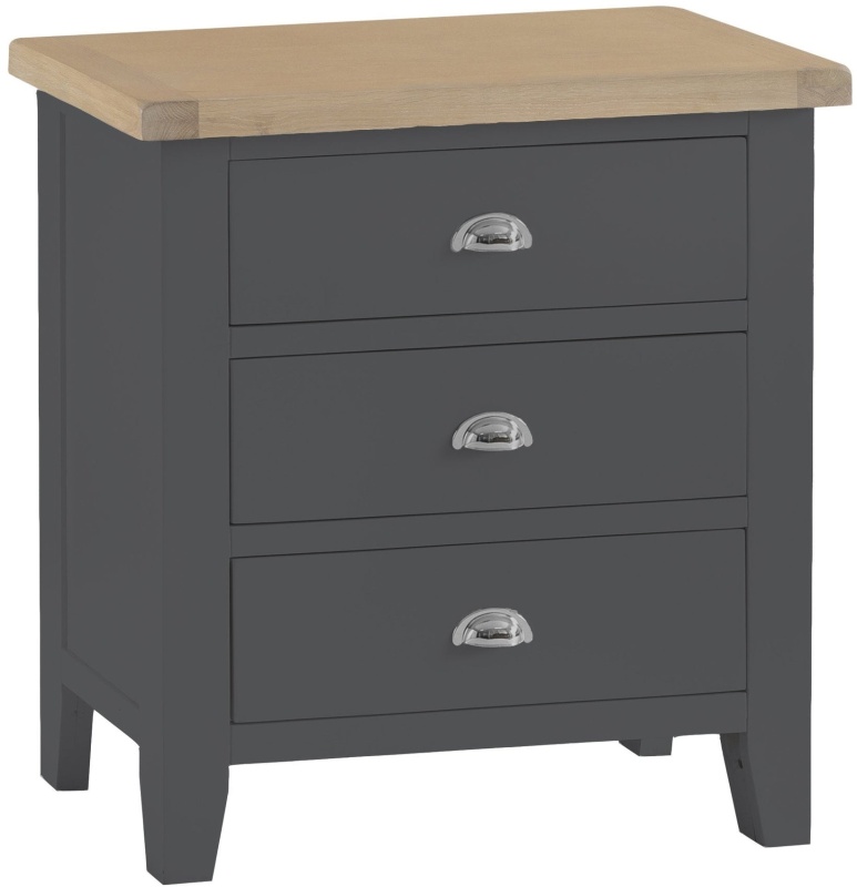 Brentham Furniture Classic Painted Oak Charcoal 3 Drawer Chest Of Drawers