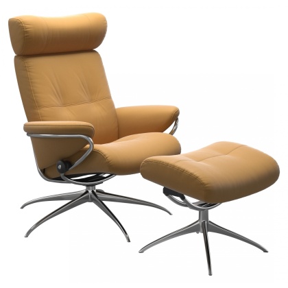 Stressless Berlin Adjustable Headrest Chair & Stool With Star Base Stressless Berlin Adjustable Headrest Chair & Stool With Star Base