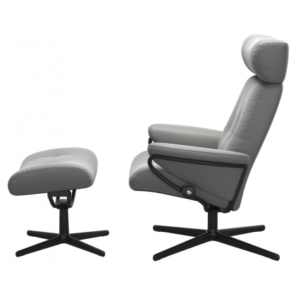 Stressless Berlin Adjustable Headrest Chair & Stool With Urban Cross Base