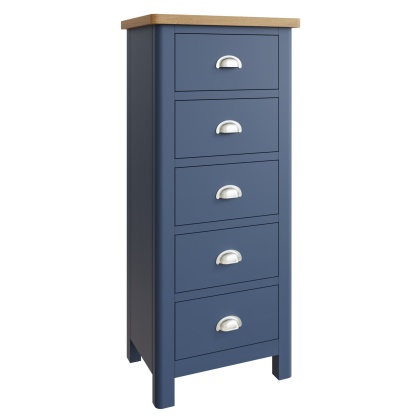 Traditional Painted Oak 5 Drawer Narrow Chest of Drawers