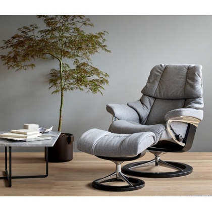 Stressless Reno Chair and Stool with Signature Base Stressless Reno Chair and Stool with Signature Base
