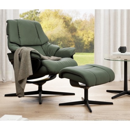 Stressless Reno Chair and Stool with Cross Base