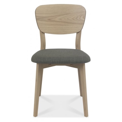 Dansk Scandi Oak Veneer Back Chair - Cold Steel Fabric (PAIR)