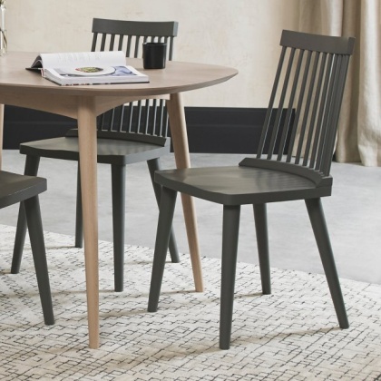 Dansk Scandi Oak 4 Seater Table & 4 Spindle Chairs in Dark Grey