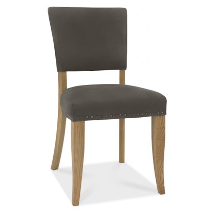 Bentley Designs Indus Rustic Oak Upholstered Chair - Dark Grey (PAIR)