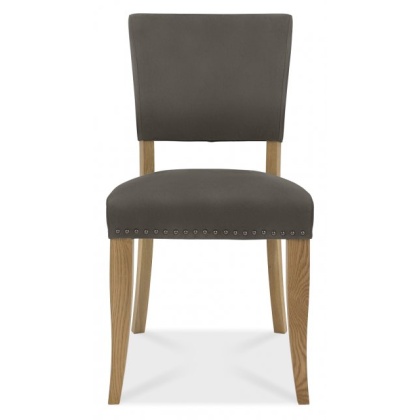 Indus Rustic Oak Upholstered Chair - Dark Grey Fabric (PAIR)