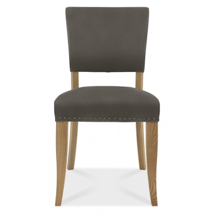 Bentley Designs Indus Rustic Oak Upholstered Chair - Dark Grey Fabric (PAIR)