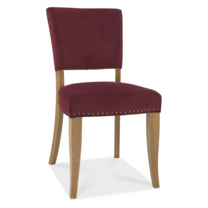 Bentley Designs Indus Rustic Oak Chair - Crimson Velvet Fabric (PAIR) Bentley Designs Indus Rustic Oak Chair - Crimson Velvet Fabric (PAIR)