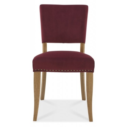 Indus Rustic Oak Upholstered Chair - Crimson Velvet Fabric (PAIR)