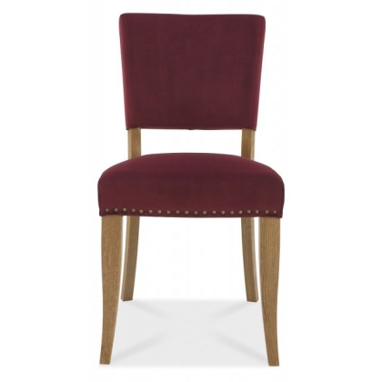 Bentley Designs Indus Rustic Oak Upholstered Chair - Crimson Velvet Fabric (PAIR)