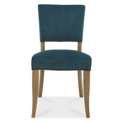 Bentley Designs Indus Rustic Oak Upholstered Chair - Sea Green Velvet Fabric (PAIR)