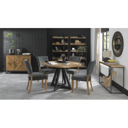 Indus Rustic Oak Circular Dining Table & 4 Indus Dining Chairs