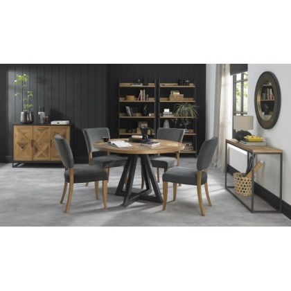 Bentley Designs Indus Rustic Oak Circular Dining Table & 4 Bentley Designs Indus Dining Chairs
