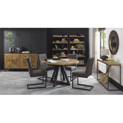 Bentley Designs Indus Rustic Oak Circular Dining Table & 4 Bentley Designs Indus Cantilever Chairs