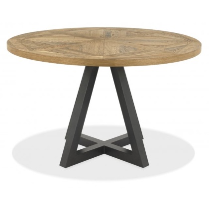 Indus Rustic Oak Circular Dining Table & 4 Indus Cantilever Chairs