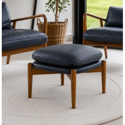 Gallery Direct Datsun Footstool Antique Ebony Leather Gallery Direct Datsun Footstool Antique Ebony Leather