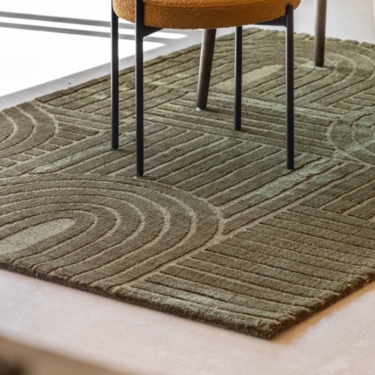 Saser Rug – Large Olive Green Geometric Textured Rug