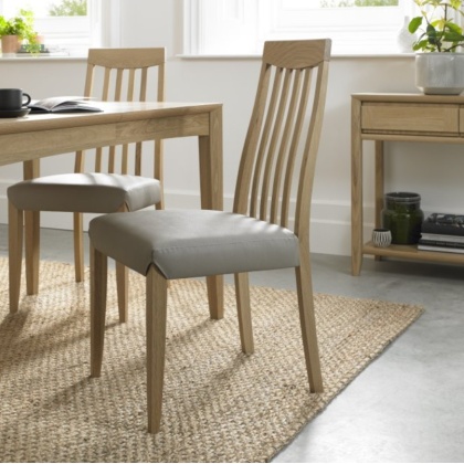Bentley Designs Bergen Oak Slat Back Chair - Grey Bonded Leather (Pair)