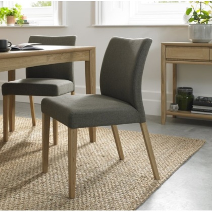 Bentley Designs Bergen Oak Upholstered Chair - Black Gold Fabric (Pair)