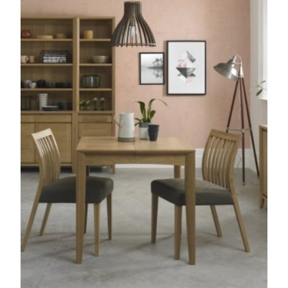 Bentley Designs Bergen Oak 2-4 Seater Table & 2 Low Slat Back Chairs in Black Gold Fabric