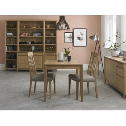 Bentley Designs Bergen Oak 2-4 Seater Table & 2 Slat Back Chairs in Grey Bonded Leather