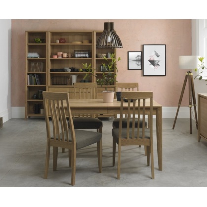 Bentley Designs Bergen Oak 4-6 Seater Table & 4 Slat Back Chairs in Black Gold Fabric