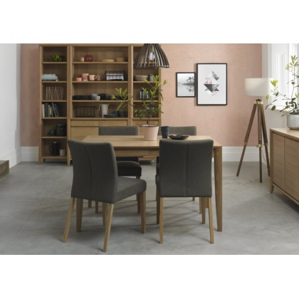 Bentley Designs Bergen Oak 4-6 Seater Table & 4 Upholstered Chairs in Black Gold Fabric