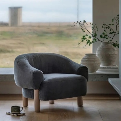 Gallery Direct Heston Armchair - Verona Carbon With Grey Legs Gallery Direct Heston Armchair - Verona Carbon With Grey Legs