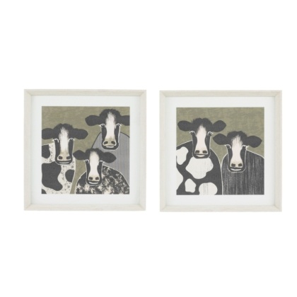 Gallery Direct Animal Antics Cow Framed Art Set of 2 – Modern Graphic Wall Art