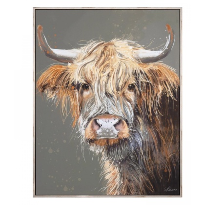 Gallery Direct Brodie Highland Cow Framed Canvas – Large Rustic Wall Art