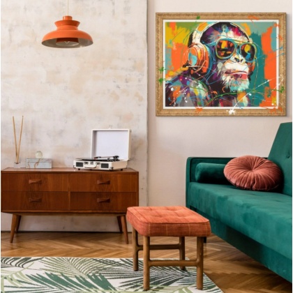 Gallery Direct Chillin’ Chimp Framed Canvas – Urban Graffiti Wall Art