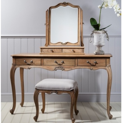 Gallery Chic Dressing Table with Mirror and Stool Weathered