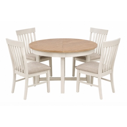 Eton White Round Extending Dining Table + 4 Chairs Eton White Round Extending Dining Table + 4 Chairs