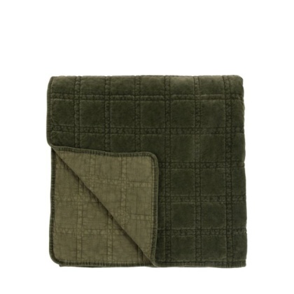 Gallery Cotton Velvet Stitched Bedspread - Olive