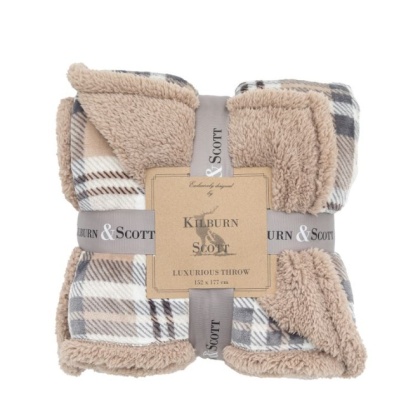 Gallery Tartan Sherpa Throw - Natural Gallery Tartan Sherpa Throw - Natural