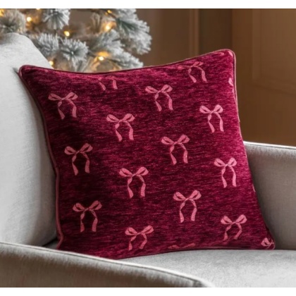 Gallery Heritage Bow Chenille Cushion Merlot Gallery Heritage Bow Chenille Cushion Merlot