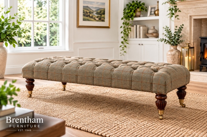 Tetrad Harris Tweed Bowmore Stool in a bright lounge
