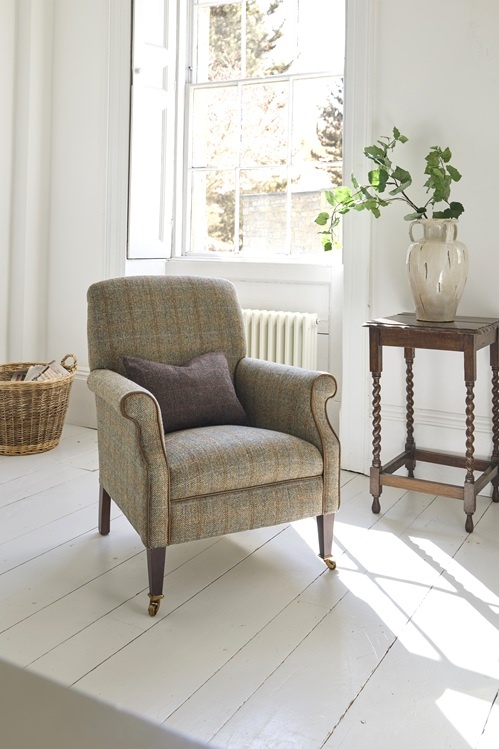 Tetrad Bowmore Chair in Bracken Herringbone Harris Tweed - Traditional Edwardian Armchair