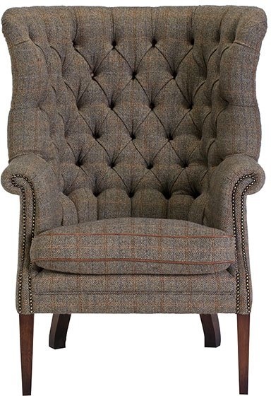 Tetrad Harris Tweed MacKenzie Chair Option A -Fabric cover with Hide buttons & piping.