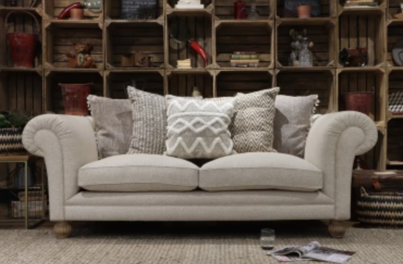 Tetrad Elgar Midi sofa in neutral fabric with cushions at Brentham Furniture