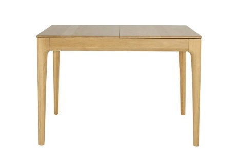 Ercol 2640 Romana Small Extending Dining Table in solid pale oak with clear matt lacquer. Features signature sculpted curves 