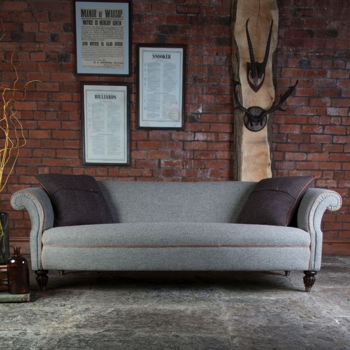 Tetrad Bowmore Midi Harris Tweed Sofa - Edwardian Scrolled Arm Sofa - Nationwide White Glove Delivery