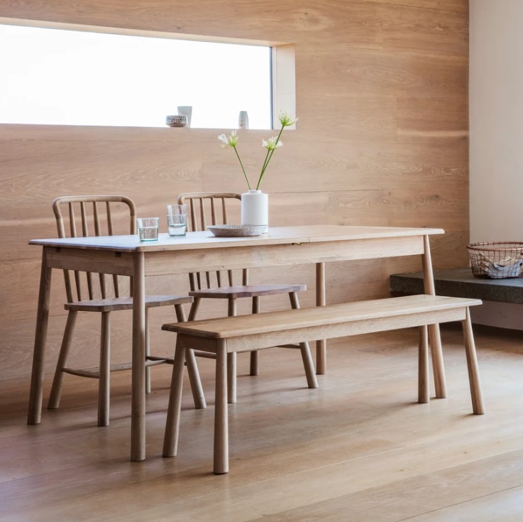 Gallery Direct Wycombe Extending Oak Dining Table Set with banch and chairs