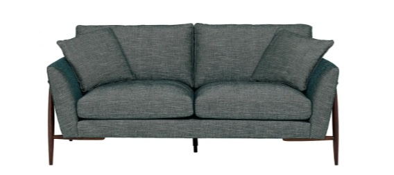 Ercol 4330/3 Forli Medium 2.5-seater sofa in textured grey fabric with Dark Wood (DK) solid oak legs – Brentham Furniture.