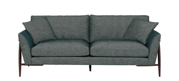 Ercol 4330/4 Forli Large 3-seater sofa in Slate Grey fabric with Dark Wood (DK) solid oak legs and matching scatter cushions 