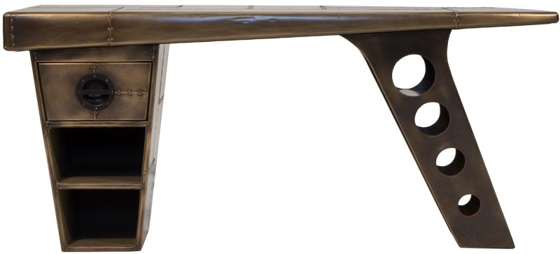 Carlton Furniture Aviator Half Wing Desk - Vintage Jet Brass