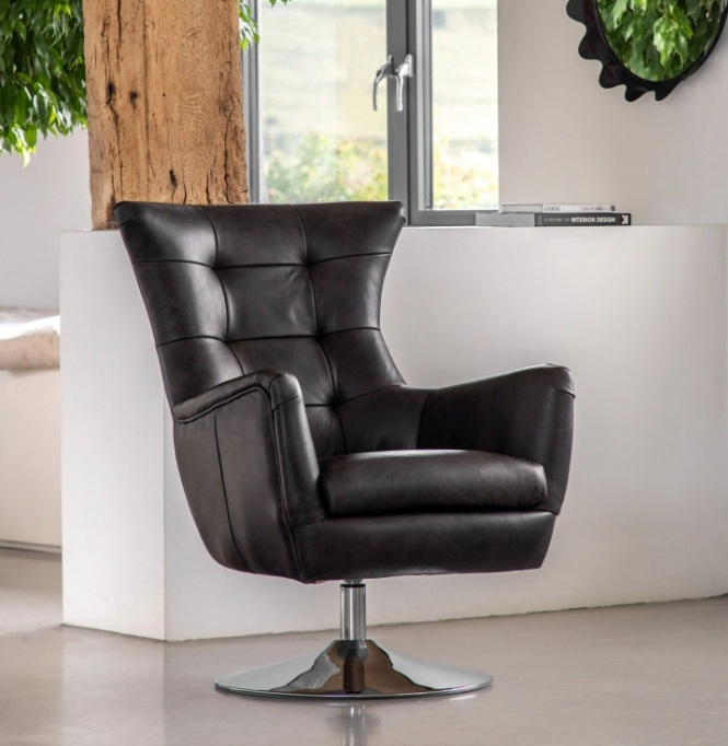 Gallery Direct Bristol Swivel Chair Antique Ebony in a contemporary home