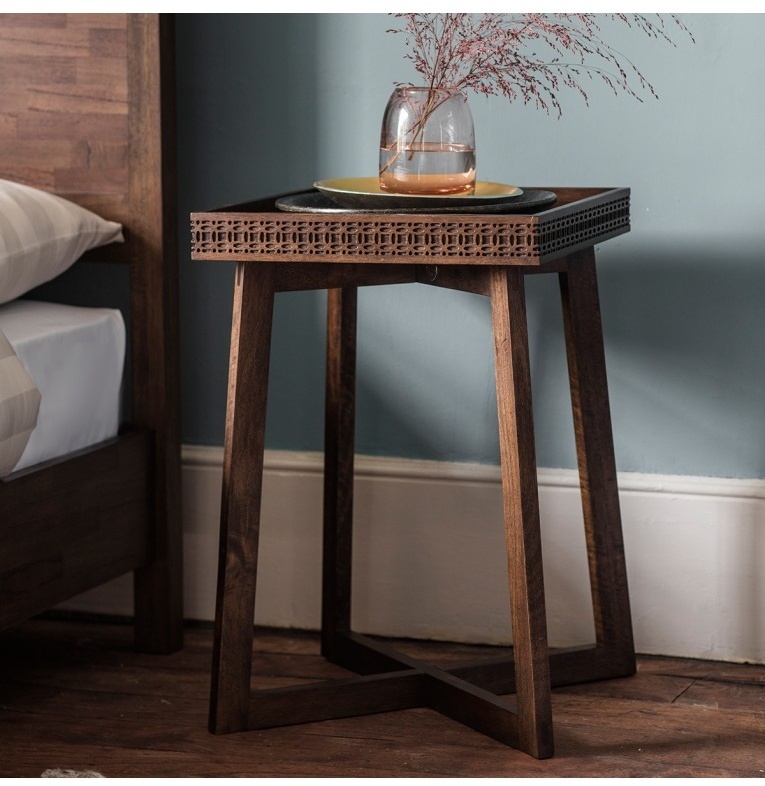 Gallery Boho Retreat Bedside Table beside a bed