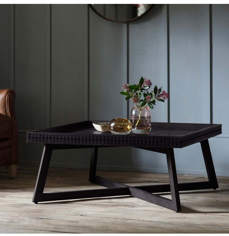 Gallery Boho Retreat Coffee Table against a blue panelled wall sat on a wooden floor